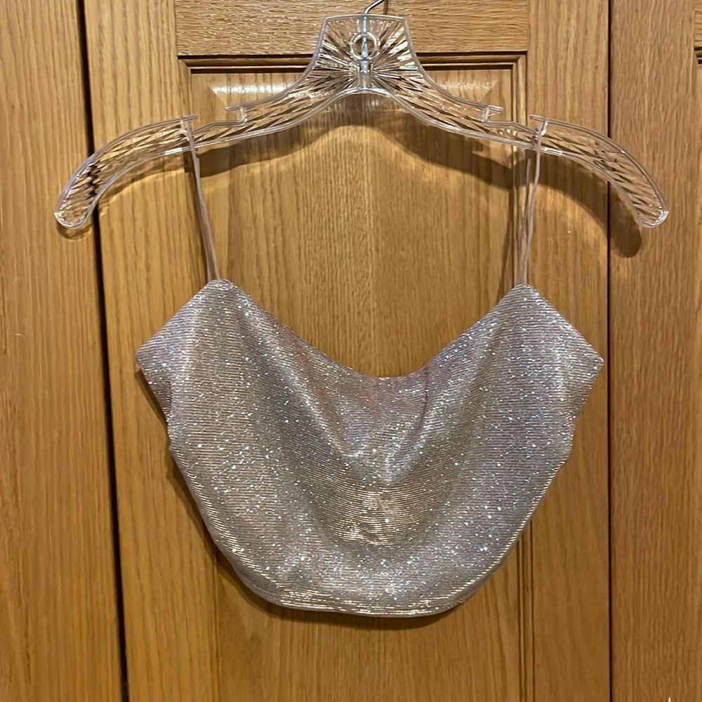 Sparkly light pink crop top